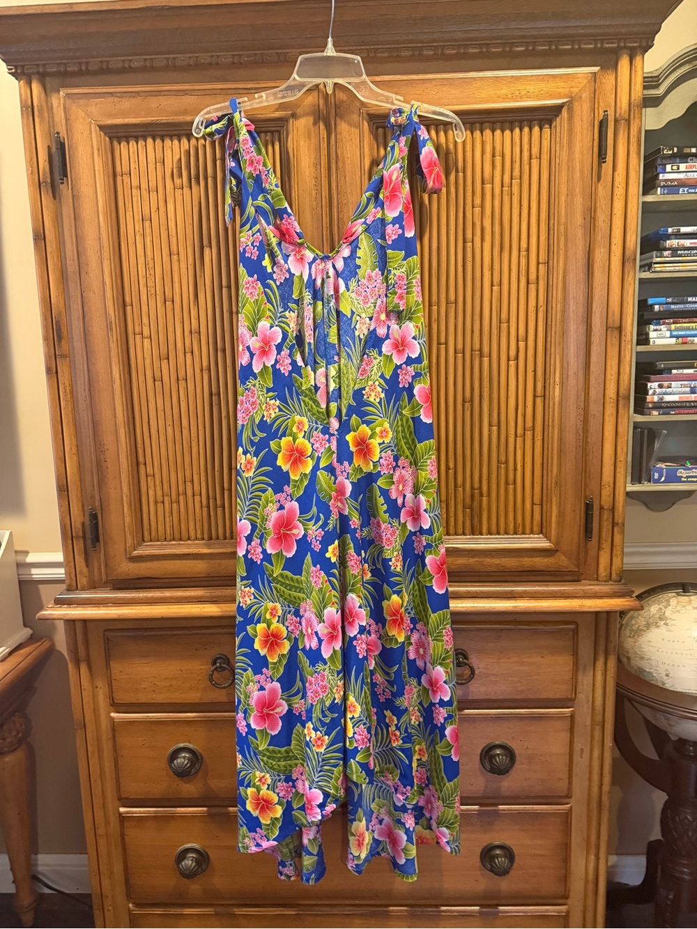 Tropical Floral Blue Maxi Dress with Tie Straps